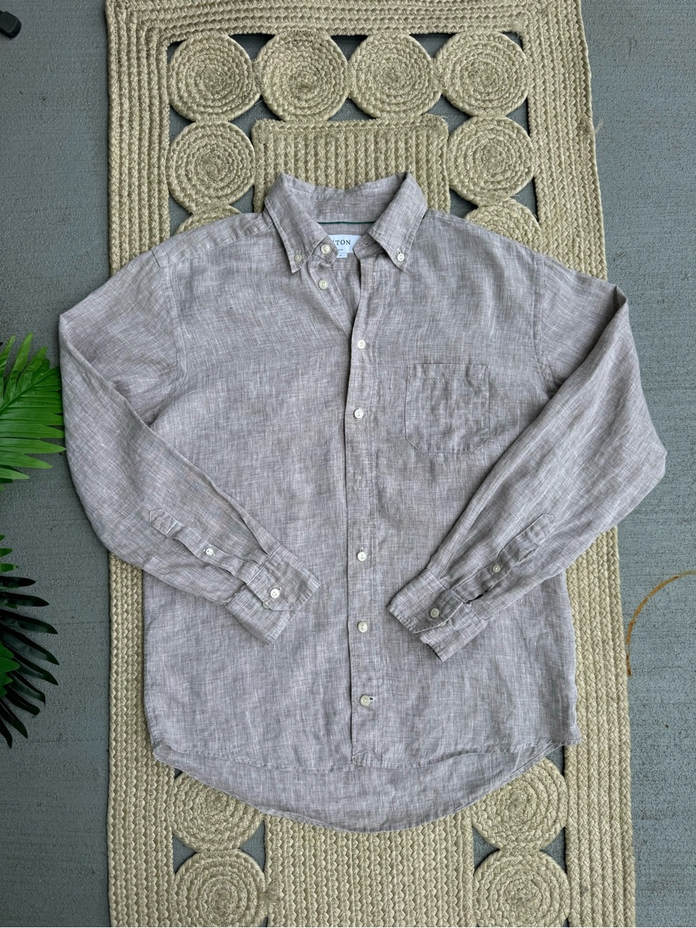 Eton 100% Linen Grey Long Sleeve Button-Down Shirt Size 40 / 15.75 M